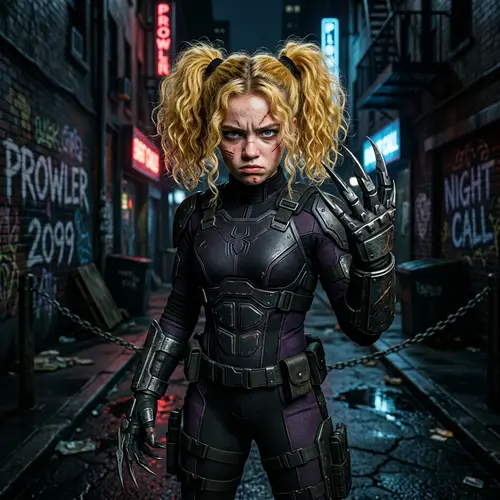 Teenage Girl in Prowler Costume with Metallic Claws | Intense Warrior