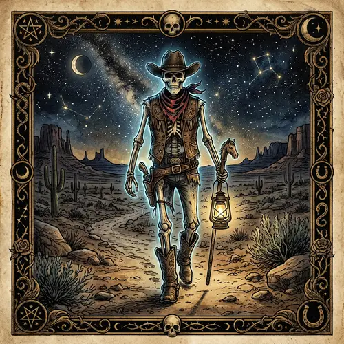 Cowboy Skeleton Tarot Card Illustration
