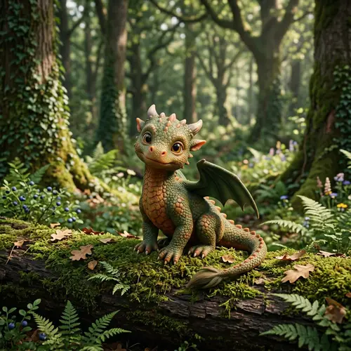 Cute Baby Dragon in a Forest