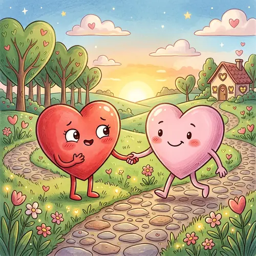 Heart Waiting for Another Heart to Join Hands - Cartoon Illustration