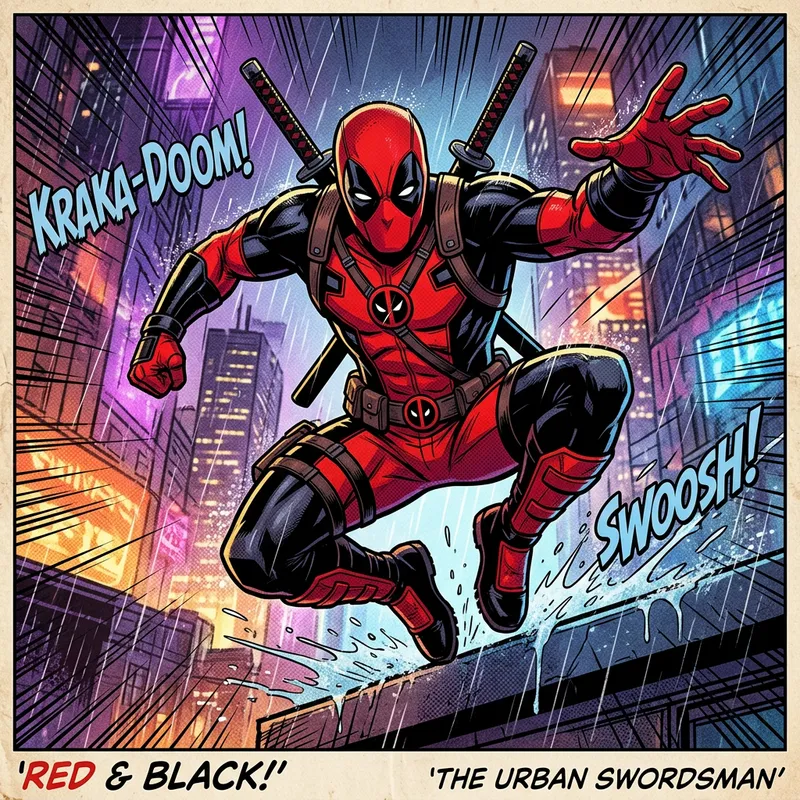 Comic Style Deadpool with Swords