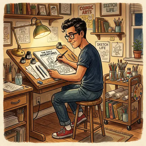 Vintage-Inspired Children's Cartoonist Illustration