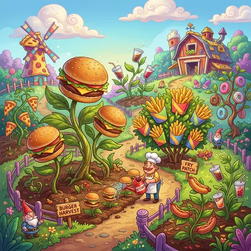 Whimsical Junk Food Garden: A Surreal Delight