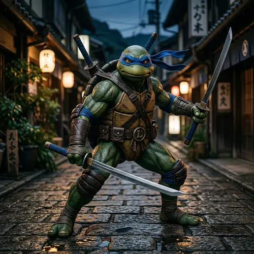 Leonardo the Turtle Man - Blue Bandana, Dual Katanas | Ready-to-Battle Stance