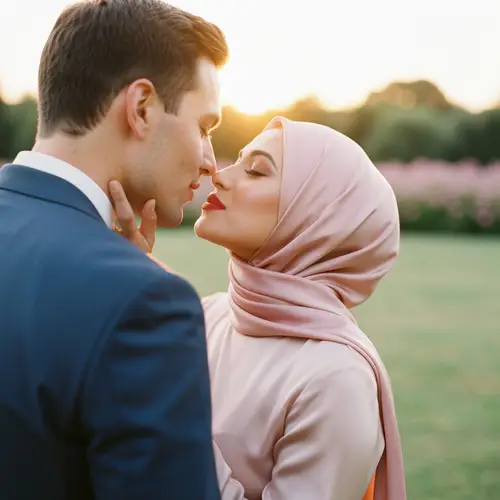 Beautiful Hijabi Woman Kissing: A Romantic Moment