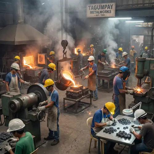 Filipino Foundry: Dedicated Workers Crafting Metal Products