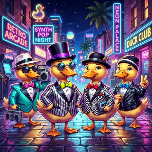 Cool 80's Ducks in Tuxedos - Digital Art