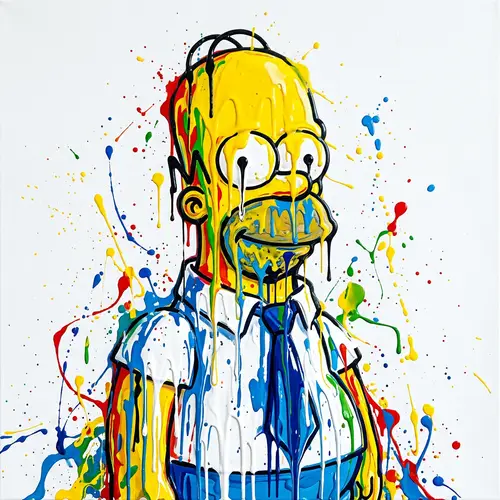 Homer Simpson Paint Drip Art - Bright Colors 4K