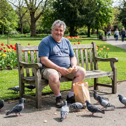 Serene Man Feeding Pigeons in Park - Simple Joy