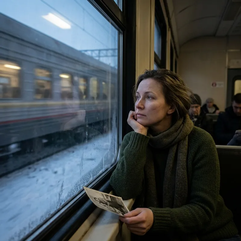 Woman Contemplating Train Rushing By in the Frigid Wind Woman Contemplating Train Rushing By in the Frigid Wind