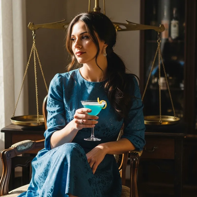 Brunette Woman with Cocktail and Scales