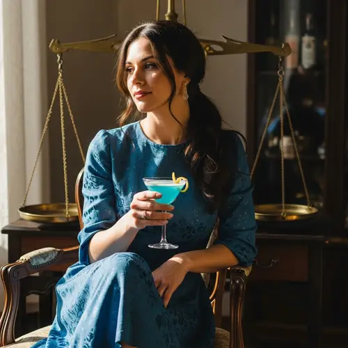 Brunette Woman with Cocktail and Scales