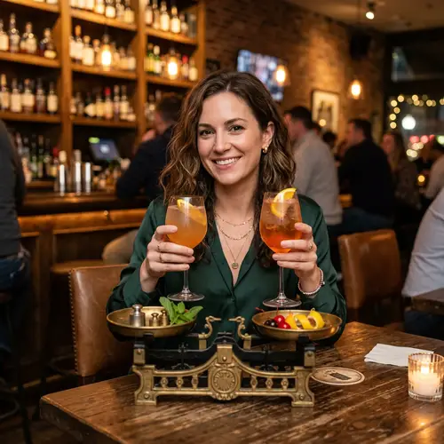 Brunette Woman with Cocktail and Scales