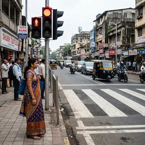 Vibrant City Crosswalk Scene: Traffic Signal & Zebra Crossing