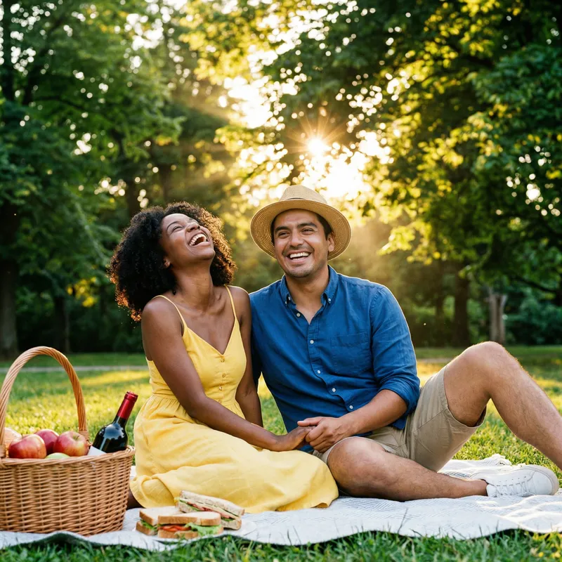 Couple Enjoying Sunset Picnic in Park | Romantic Image Couple Enjoying Sunset Picnic in Park | Romantic Image