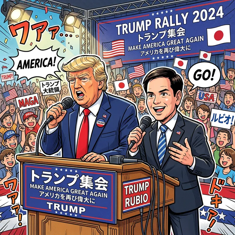 Trump & Rubio Cartoon at Rally Trump & Rubio Cartoon at Rally