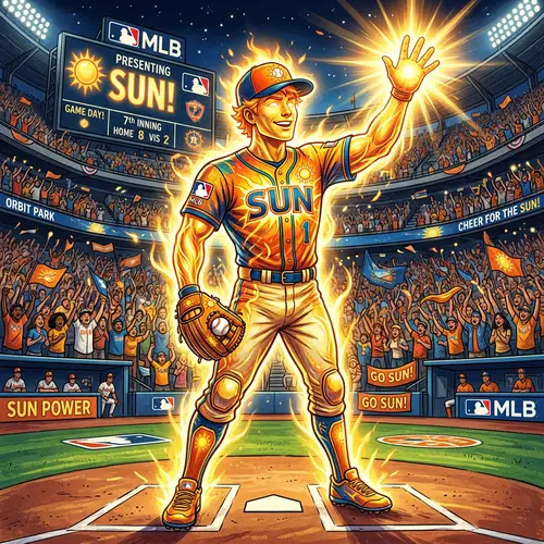 MLB Sun: Abstract Heroic Baseball Character with Sun-Inspired Symbols