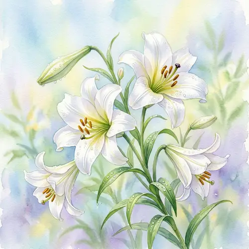 Beautiful Watercolor White Lily Flowers