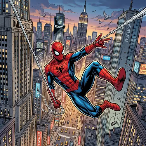 Comic-Style Superhero Swinging Between Skyscrapers | Action Art