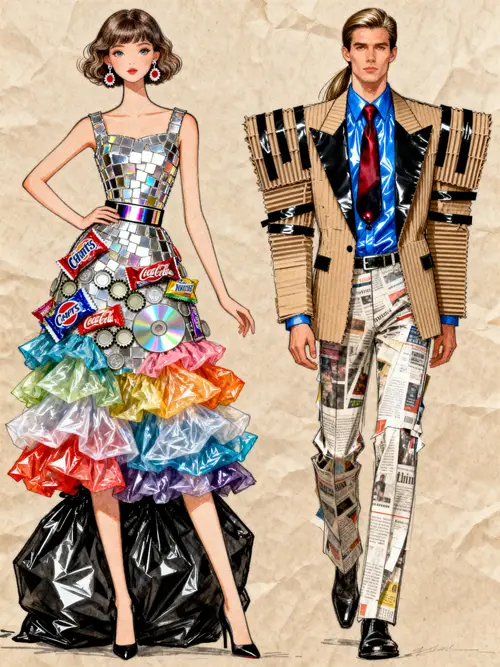 High-Fashion Design Sketches: Unique Recycled Outfits