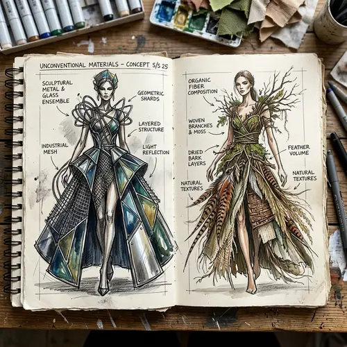 High-Fashion Design Sketches: Unique Recycled Outfits