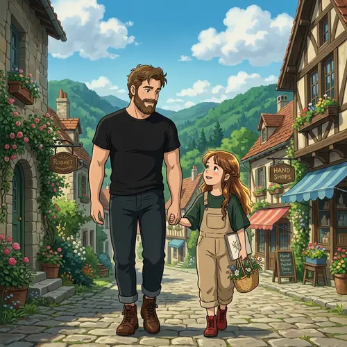 Charming Man and Beautiful Girl in Ghibli-Inspired Scene