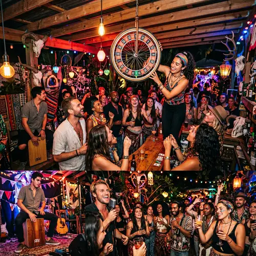 Diverse Crowd & Bohemian Art Vibes at Outdoor Garden Bar