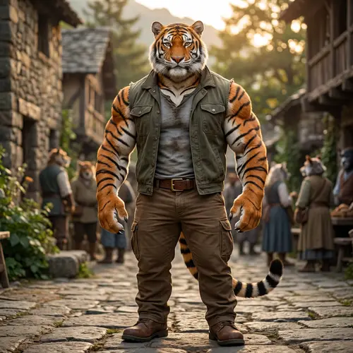 Muscular Tiger Character Exuding Strength and Security