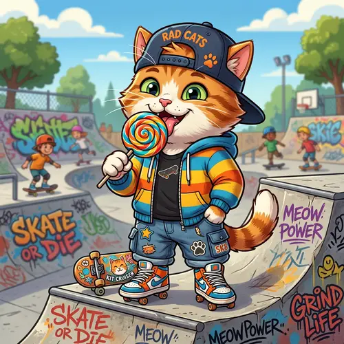 Cool Cat with Lollipop in Skate Style