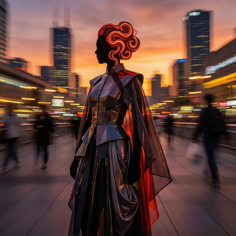 Fiery Red-Haired Lola Inigo | Urban Sunset Art Piece