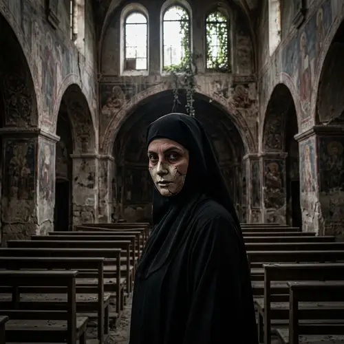 Eerie Middle-Eastern Nun in Ancient Church