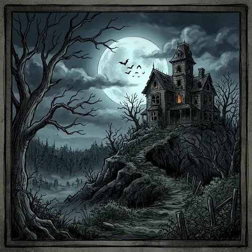 Eerie Haunted House Drawing | Spooky Thumbnail Artwork