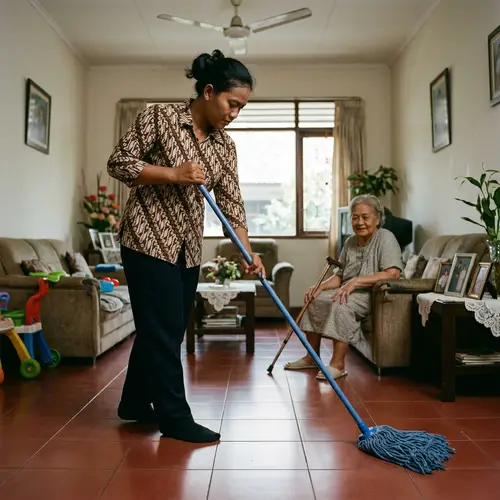Indonesian Caregiver Doing Household Chores