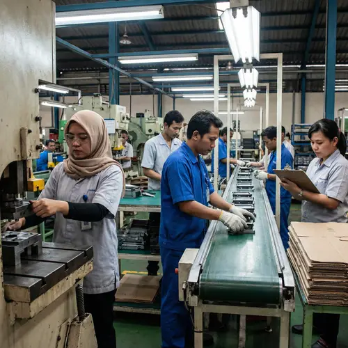 Indonesian Factory Workers: Determined Labor on the Factory Floor