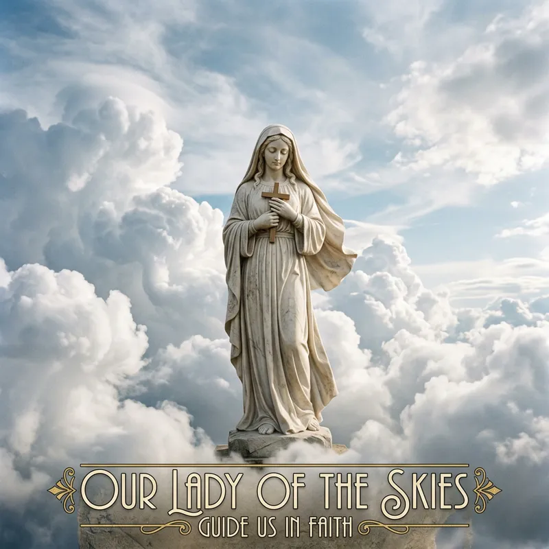 Caucasian Woman Mary Statue in Heavenly Clouds Caucasian Woman Mary Statue in Heavenly Clouds