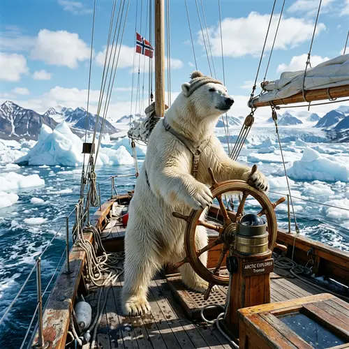 Majestic Polar Bear Navigating Icy Waters | Sailboat Adventure
