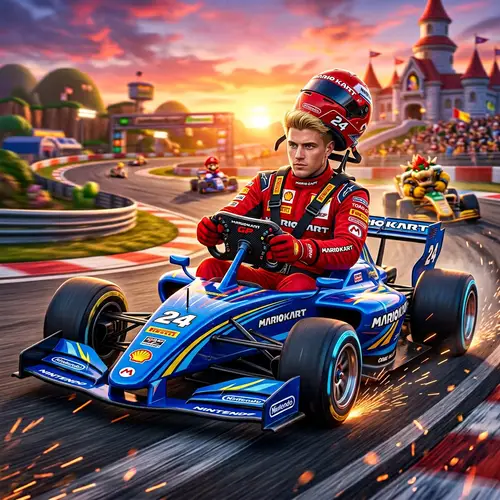 Dynamic Mario Kart Scene with F1 Driver