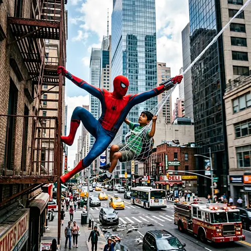 Spider-Man Rescues Boy in Cityscape