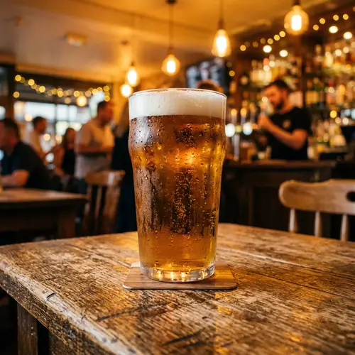 Chilled Glass of Beer on Rustic Wooden Table
