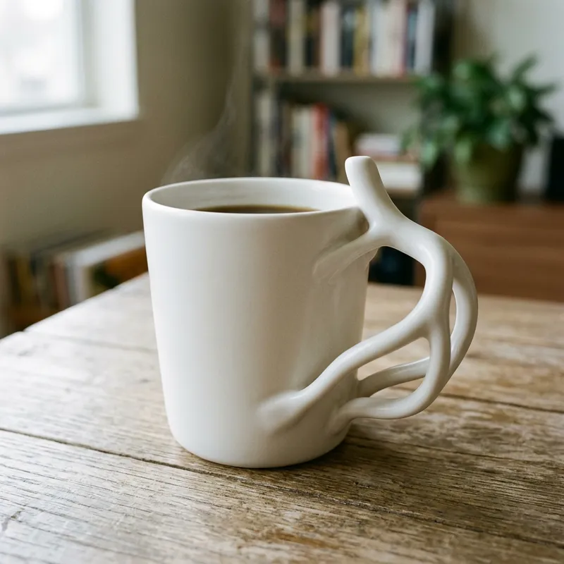 White Ceramic Mug with Distinctive Handle Design