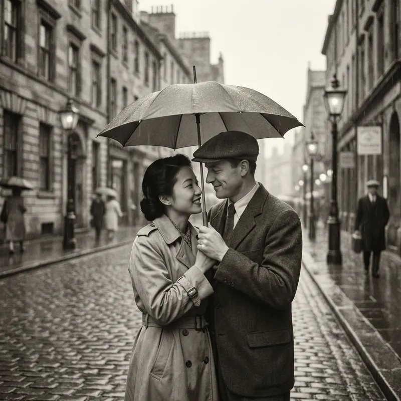 Romantic Embrace in Rain: Vintage Love Story Capture