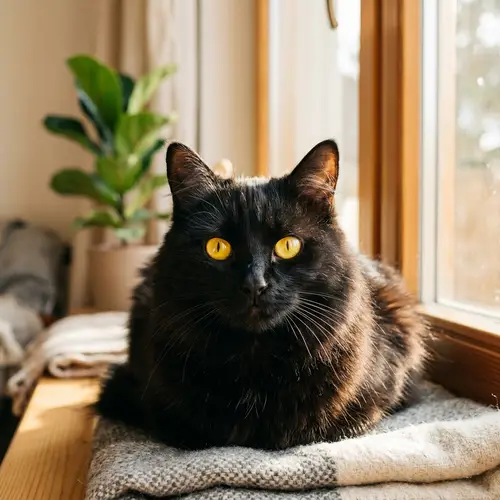 Beautiful Domestic Cat with Intense Yellow Eyes