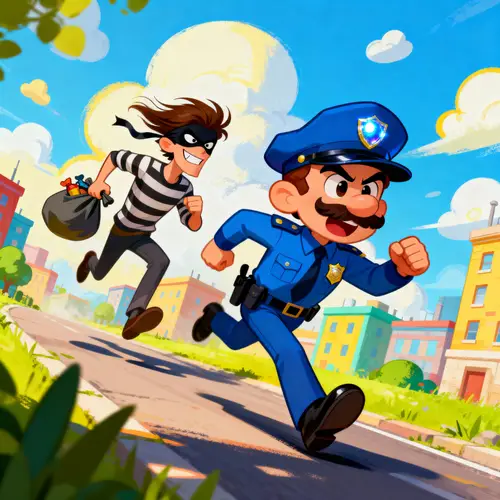 Whimsical Police Chase Illustration in Cartoon Style