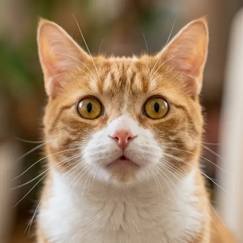 Amusing Close-Up View of a Cat's Face - Orange and White Fur