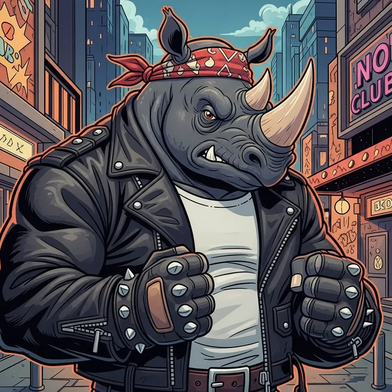 Vibrant Rhino Bouncer Art in Comic Style
