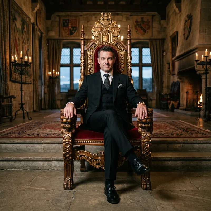 Man in Black Suit on Throne Man in Black Suit on Throne