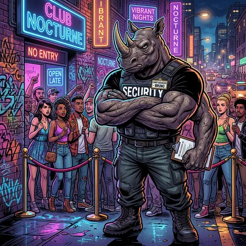 Vibrant Rhino Bouncer Art in Comic Style