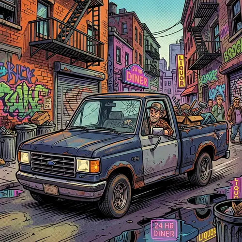 Dynamic Comic Truck in Gritty Cityscape