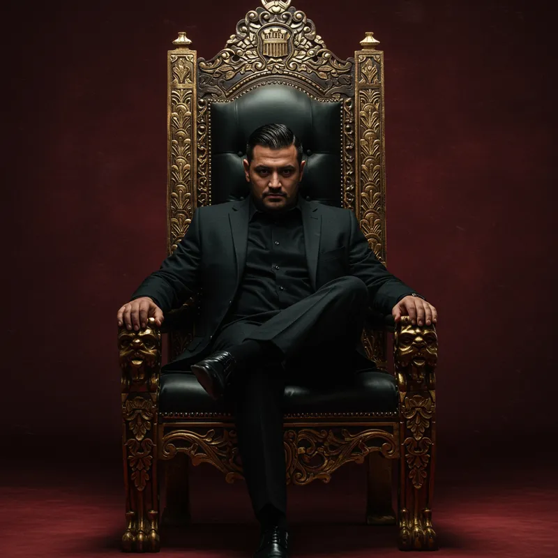 Man in Black Suit on Throne