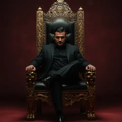 Man in Black Suit on Throne